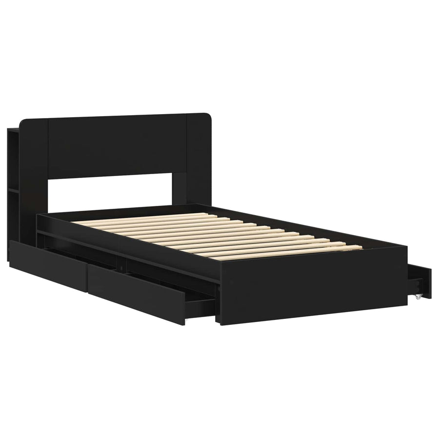 Bedframe met opslag met lade Zwart 75 x 190 cm Bewerkt hout