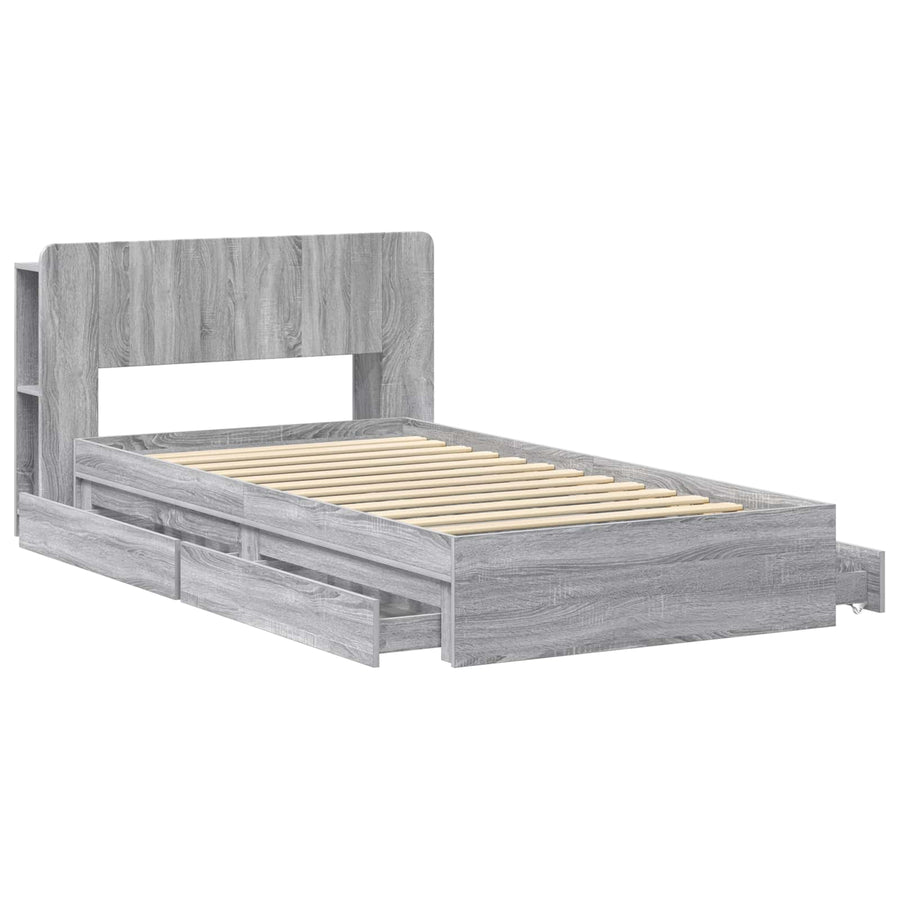 Bedframe met opslag Grijs Sonoma 75 x 190 cm Bewerkt hout