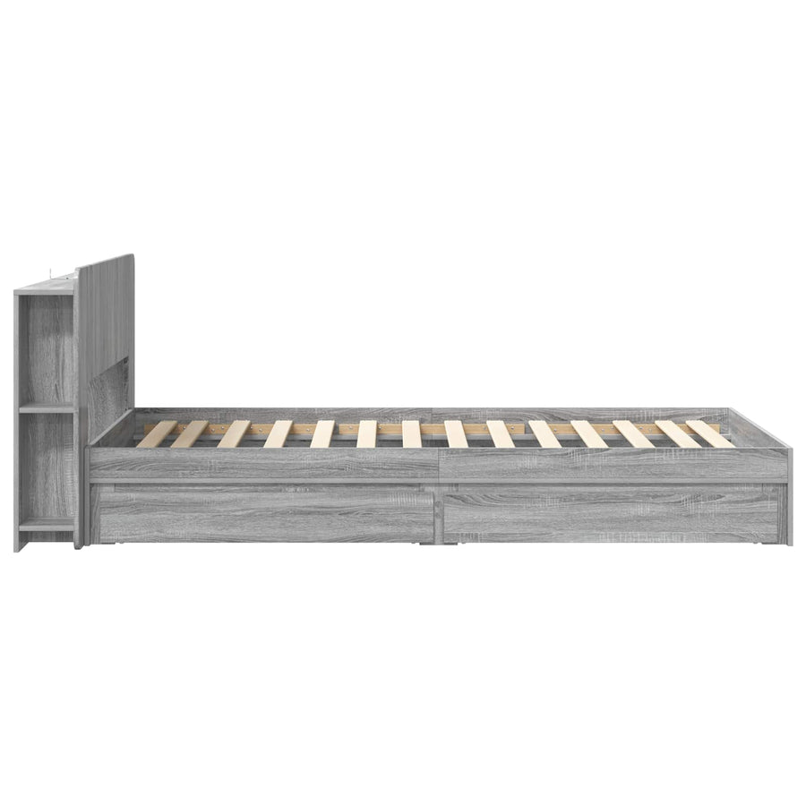 Bedframe met opslag Grijs Sonoma 75 x 190 cm Bewerkt hout