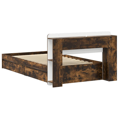 Bedframe met opslag Gerookt eiken 75 x 190 cm Bewerkt hout