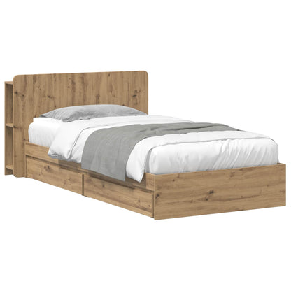 Bedframe met opslag Artisanaal eiken 80 x 200 cm Bewerkt hout