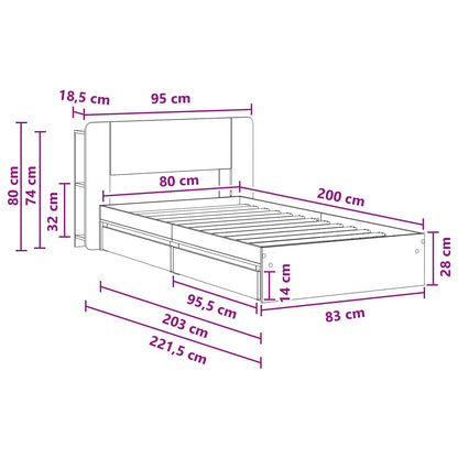 Bedframe met opslag Grijs Sonoma 80 x 200 cm Bewerkt hout