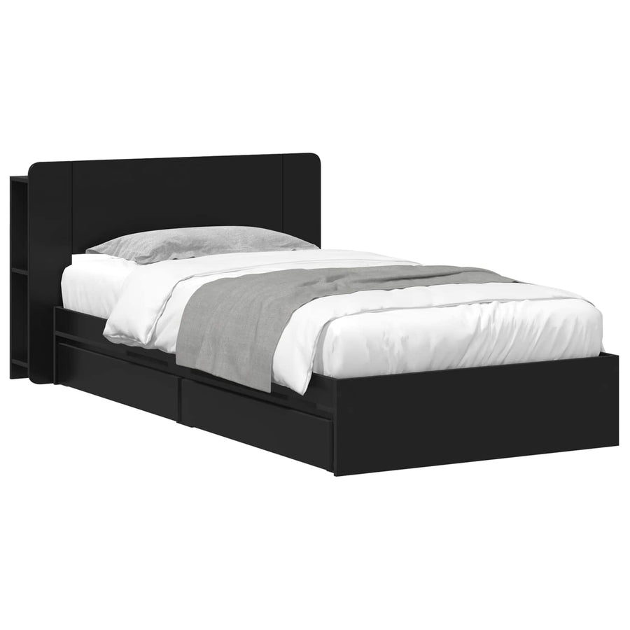Bedframe met opslag met lade Zwart 90 x 190 cm Bewerkt hout