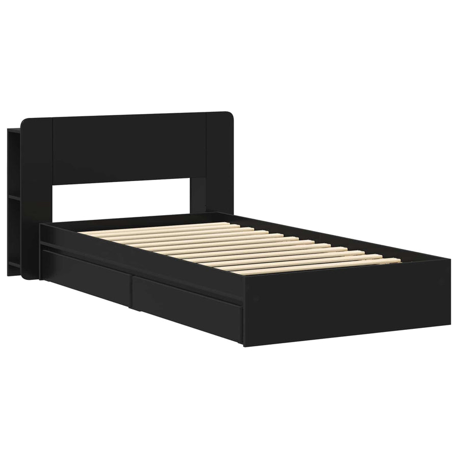 Bedframe met opslag met lade Zwart 90 x 190 cm Bewerkt hout