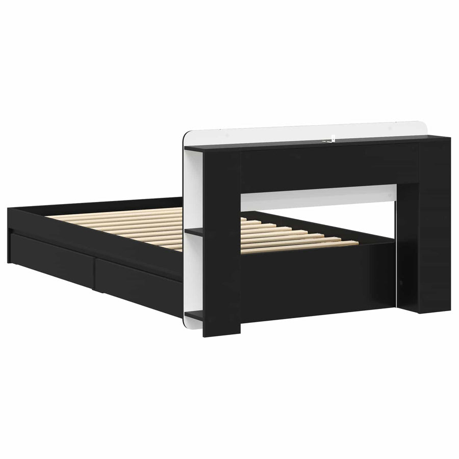 Bedframe met opslag met lade Zwart 90 x 190 cm Bewerkt hout