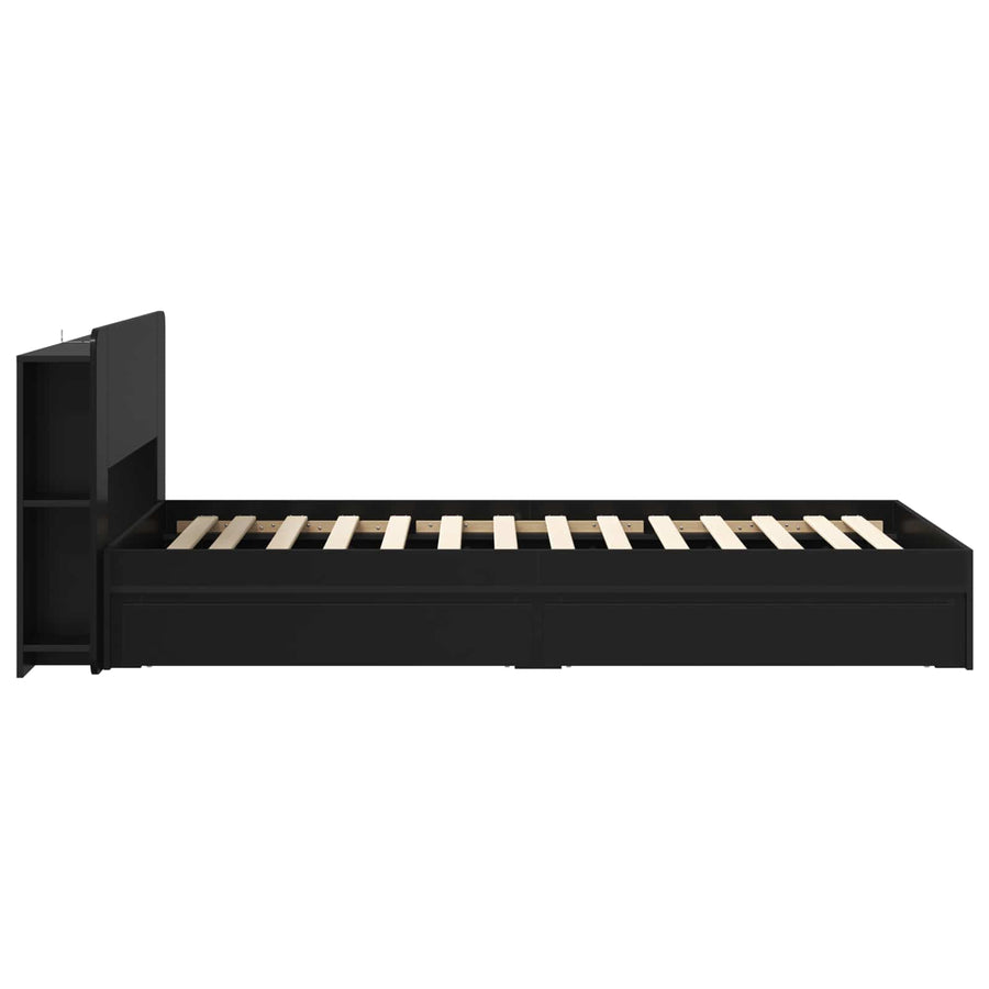 Bedframe met opslag met lade Zwart 90 x 190 cm Bewerkt hout