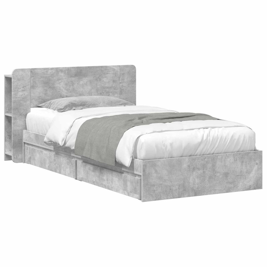 Bedframe met opslag Betongrijs 90 x 190 cm Bewerkt hout