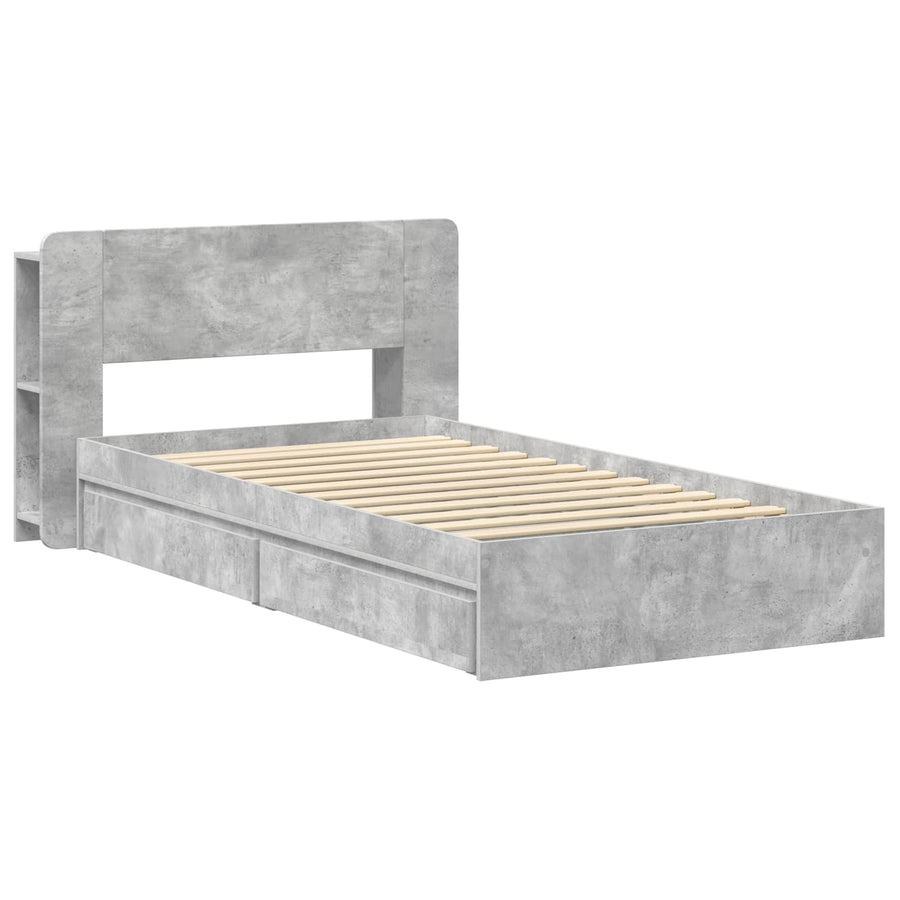 Bedframe met opslag Betongrijs 90 x 190 cm Bewerkt hout