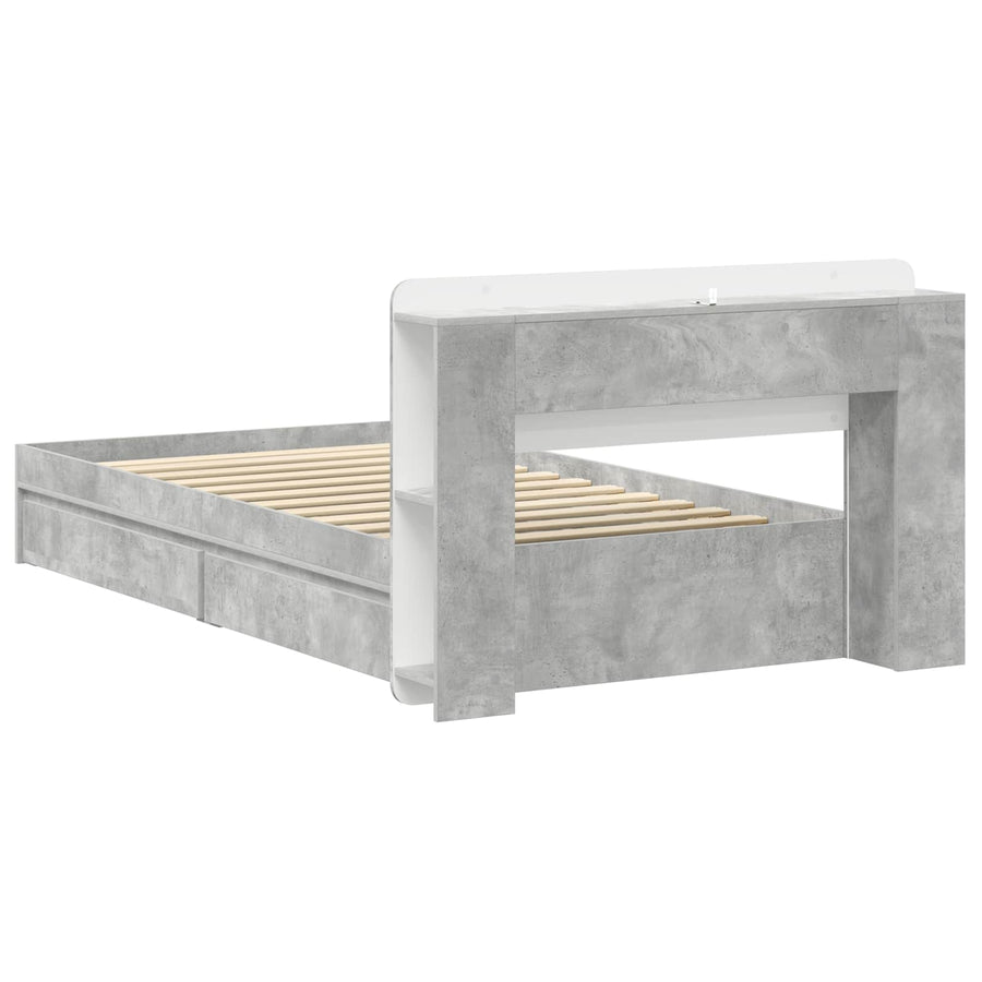 Bedframe met opslag Betongrijs 90 x 190 cm Bewerkt hout