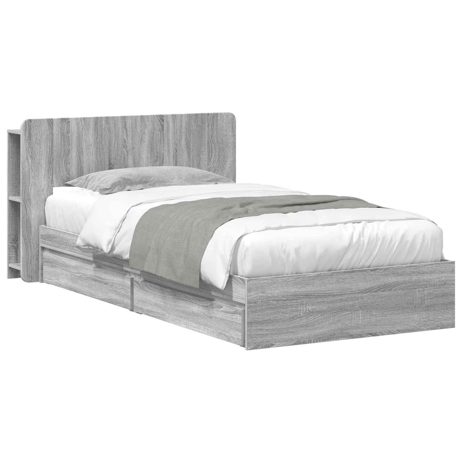 Bedframe met opslag Grijs Sonoma 90 x 190 cm Bewerkt hout
