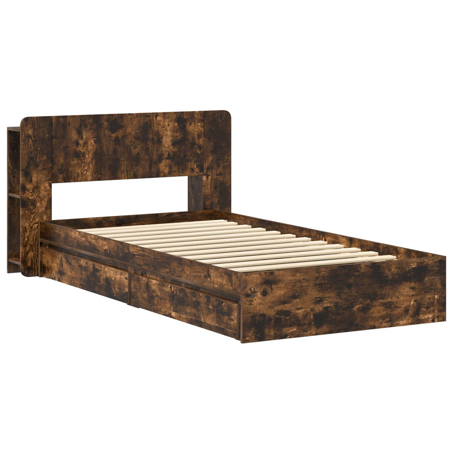 Bedframe met opslag Gerookt eiken 90 x 190 cm Bewerkt hout