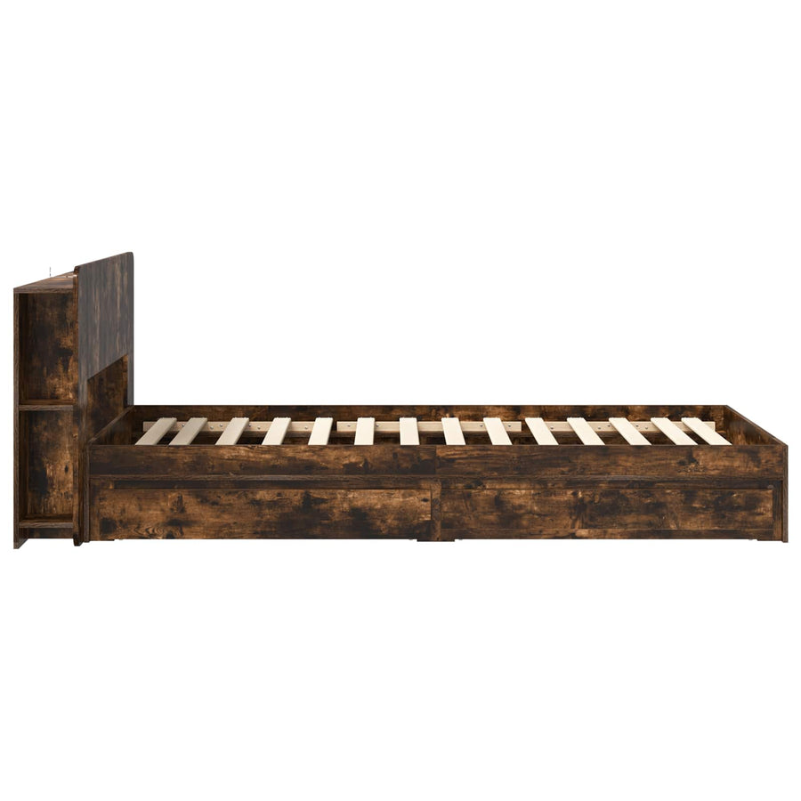 Bedframe met opslag Gerookt eiken 90 x 190 cm Bewerkt hout