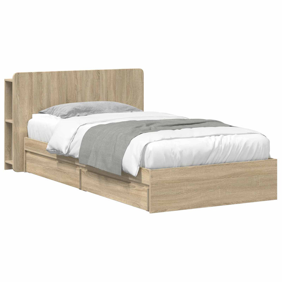Bedframe met opslag Sonoma Eiken 90 x 190 cm Bewerkt hout