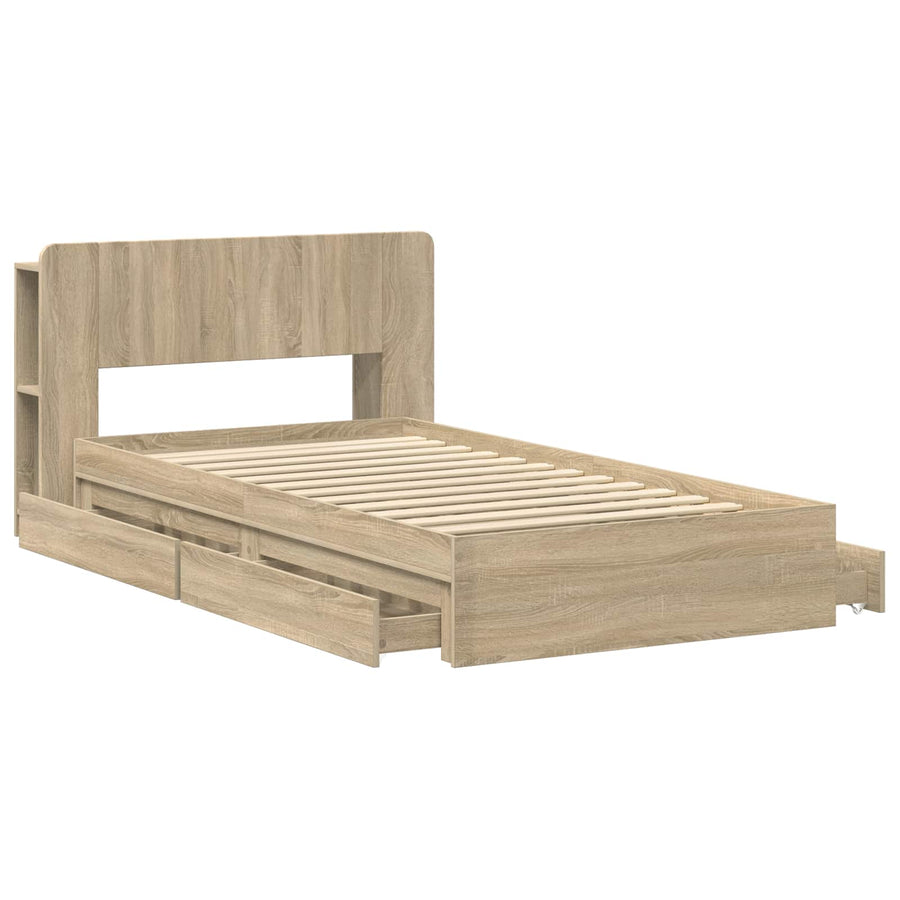 Bedframe met opslag Sonoma Eiken 90 x 190 cm Bewerkt hout