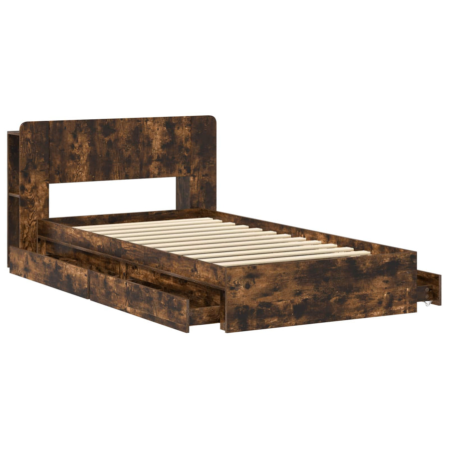 Bedframe met opslag Gerookt eiken 100 x 200 cm Bewerkt hout