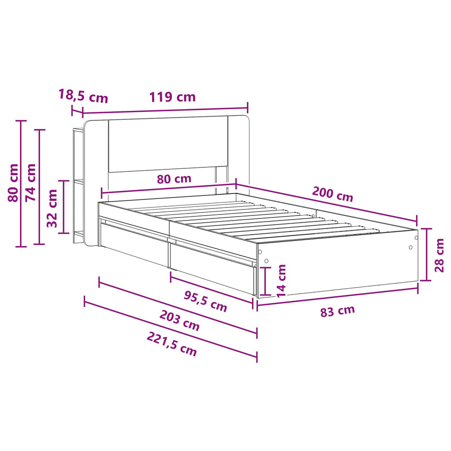 Bedframe met opslag Gerookt eiken 100 x 200 cm Bewerkt hout