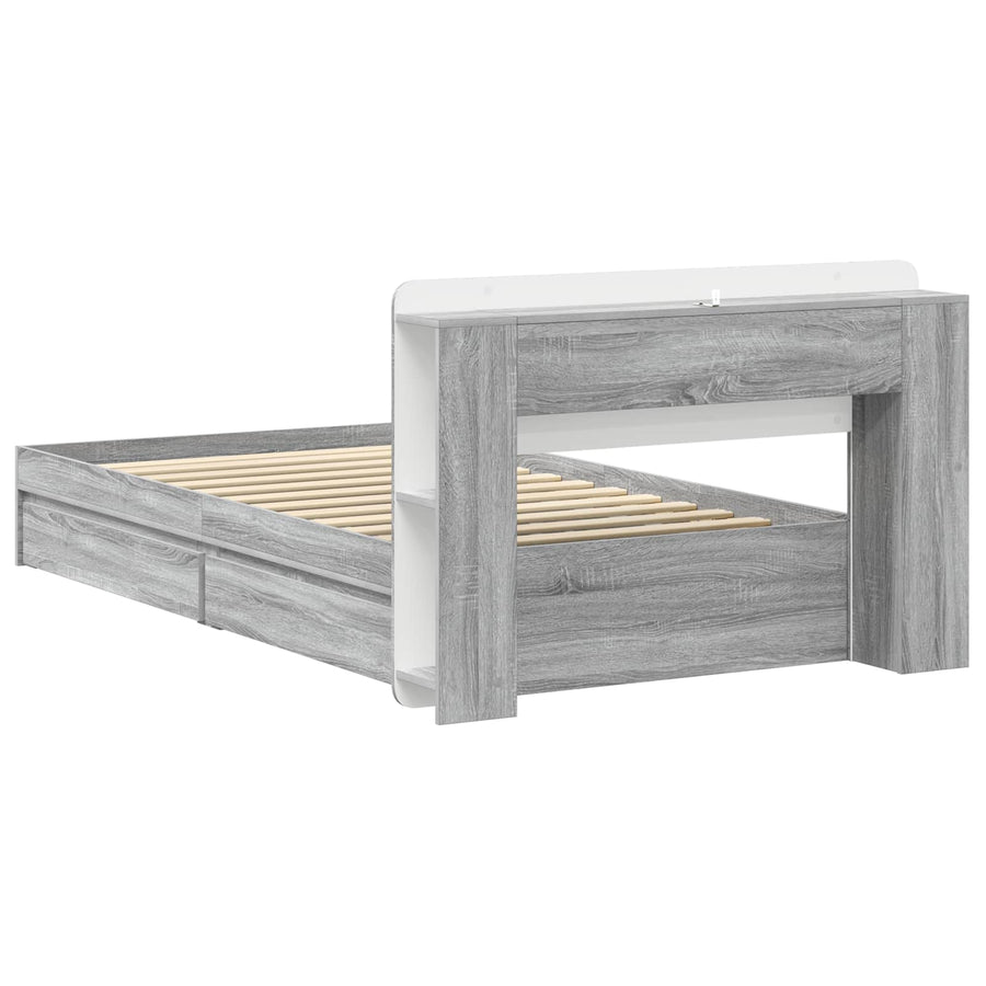 Bedframe met opslag Grijs Sonoma 90 x 200 cm Bewerkt hout