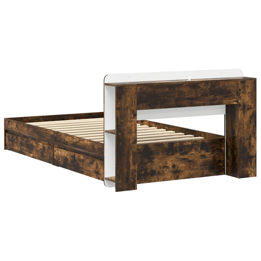 Bedframe met opslag Gerookt eiken 90 x 200 cm Bewerkt hout