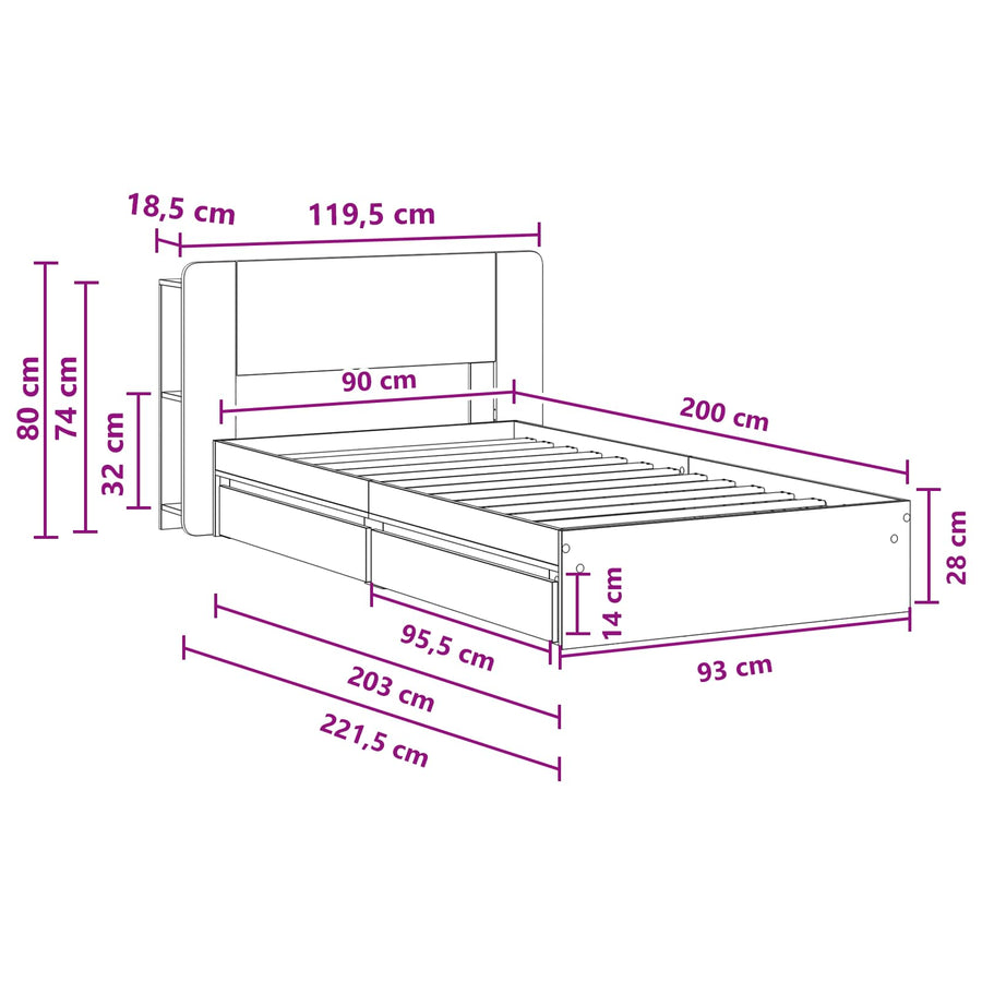 Bedframe met opslag Gerookt eiken 90 x 200 cm Bewerkt hout