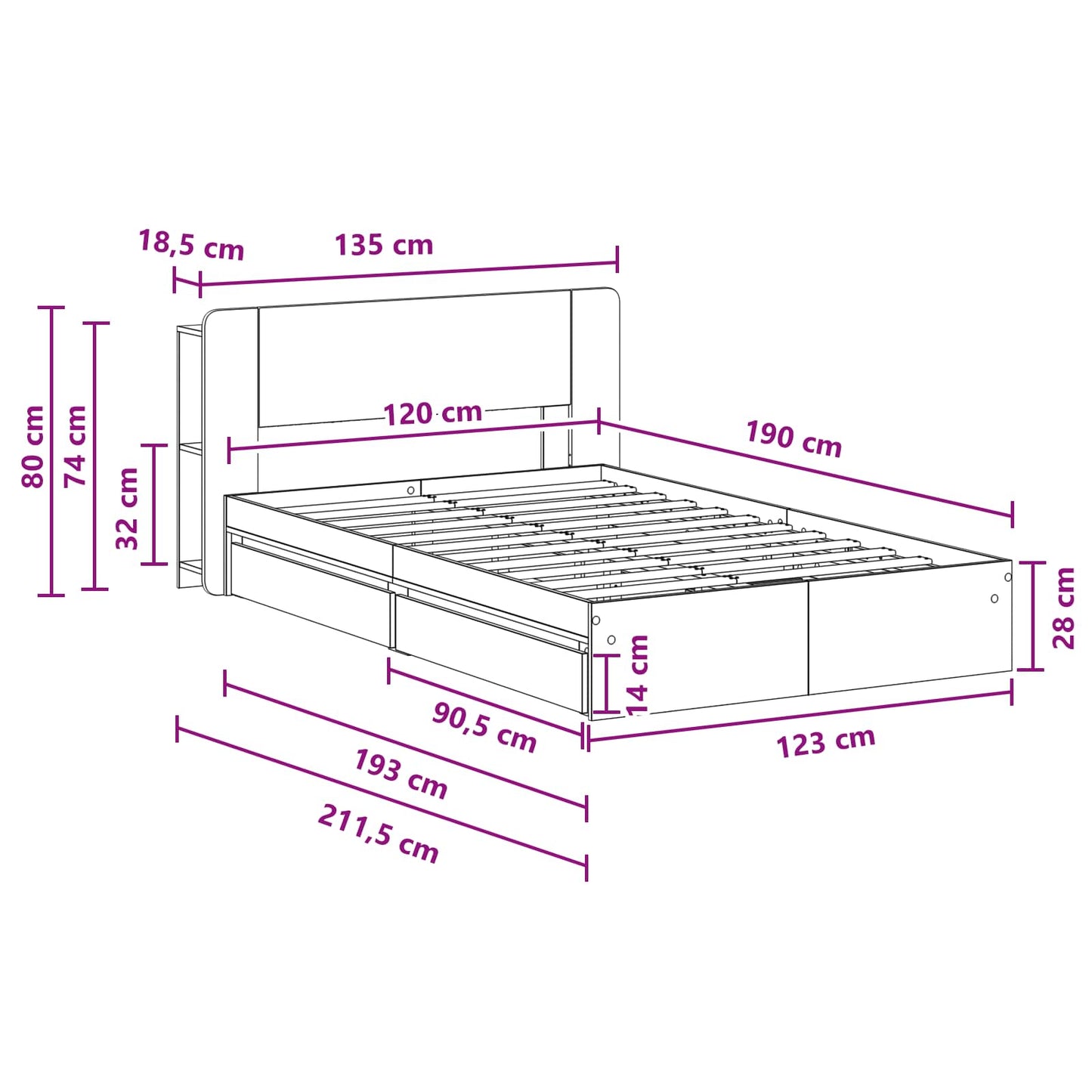 Bedframe met opslag Bewerkt hout