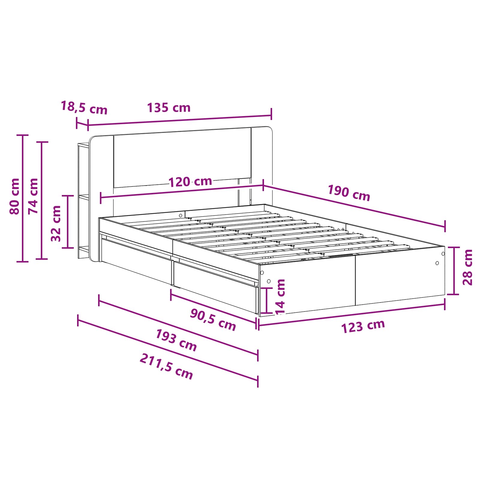Bedframe met opslag Bewerkt hout