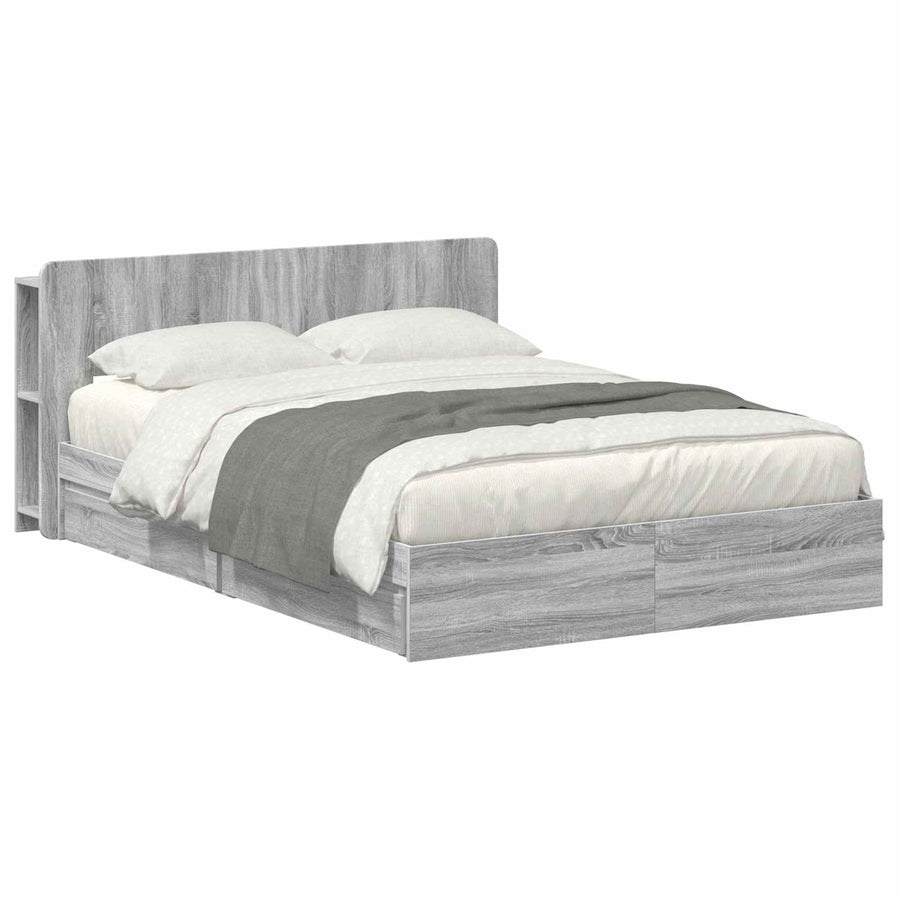 Bedframe met opslag Grijs Sonoma 140 x 200 cm Bewerkt hout