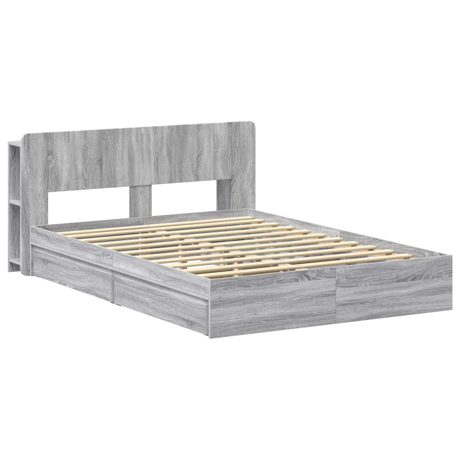 Bedframe met opslag Grijs Sonoma 140 x 200 cm Bewerkt hout