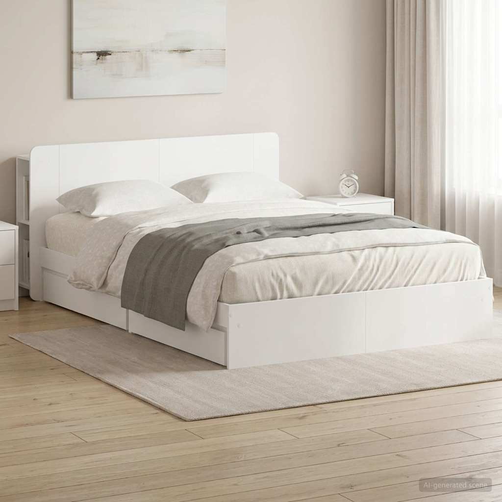 Bedframe met opslag met lade Wit 140 x 200 cm Bewerkt hout