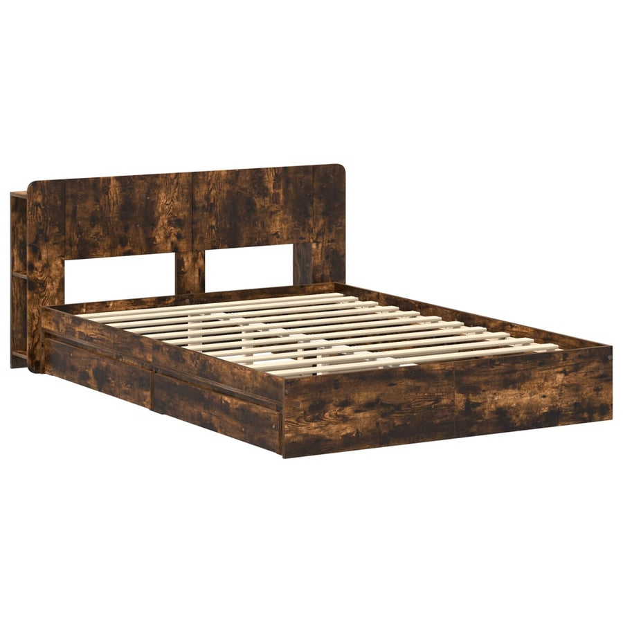 Bedframe met opslag Gerookt eiken 135 x 190 cm Bewerkt hout