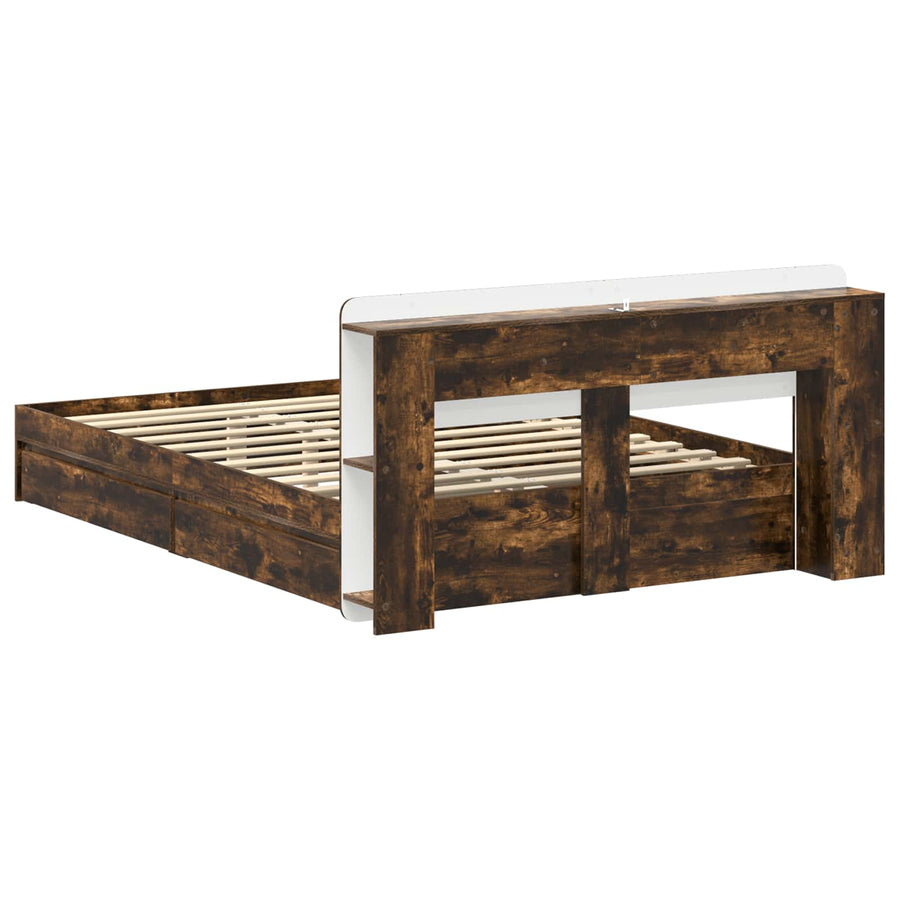 Bedframe met opslag Gerookt eiken 135 x 190 cm Bewerkt hout