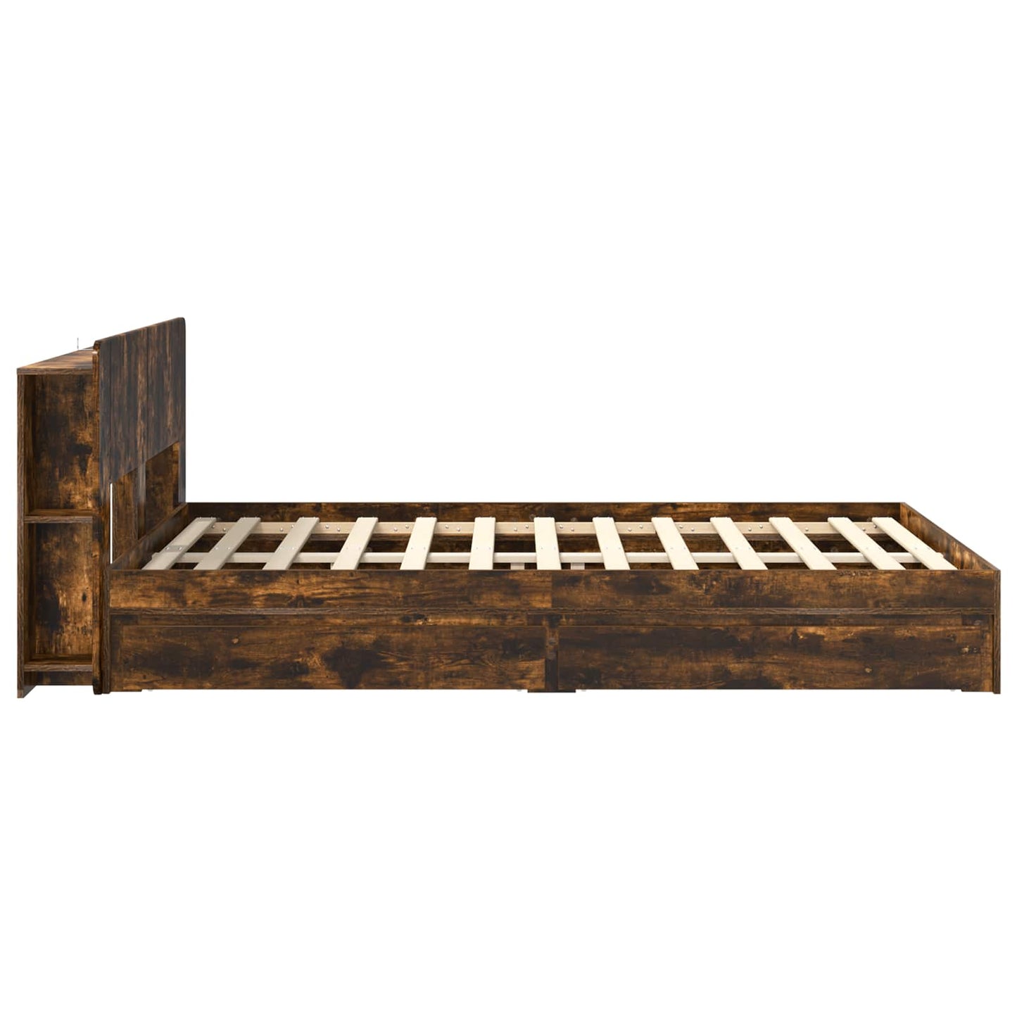 Bedframe met opslag Gerookt eiken 135 x 190 cm Bewerkt hout