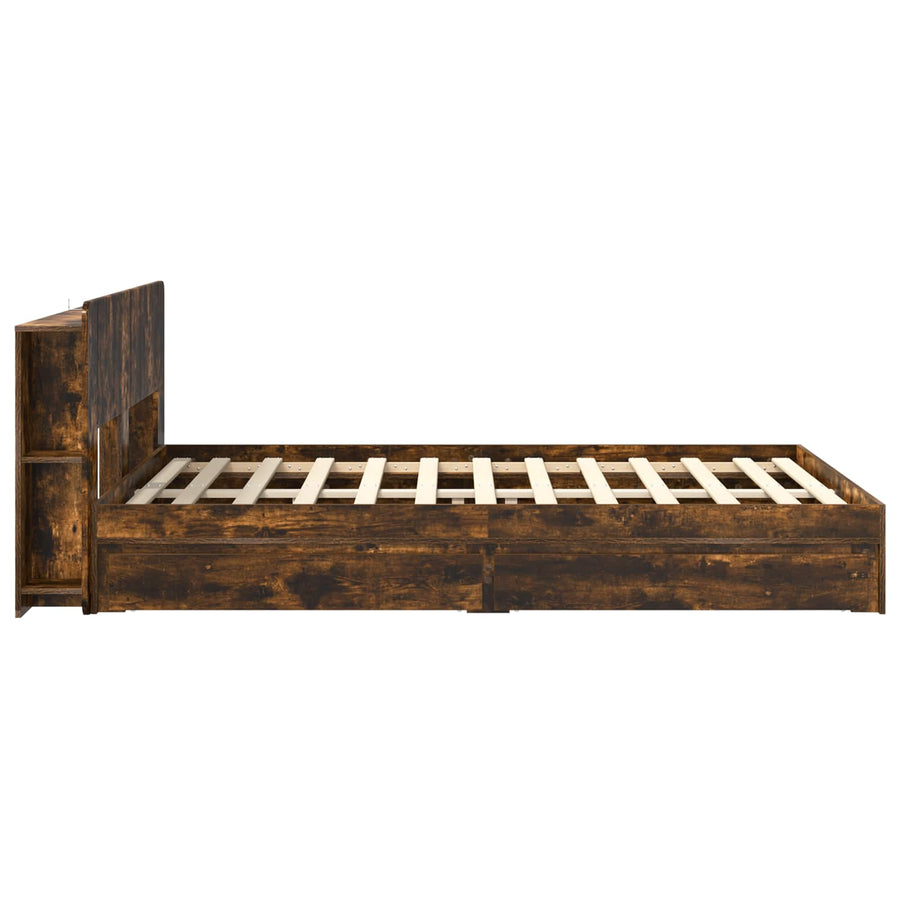 Bedframe met opslag Gerookt eiken 135 x 190 cm Bewerkt hout