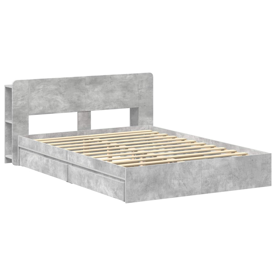Bedframe met opslag Betongrijs 150 x 200 cm Bewerkt hout