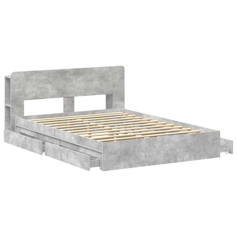 Bedframe met opslag Betongrijs 150 x 200 cm Bewerkt hout