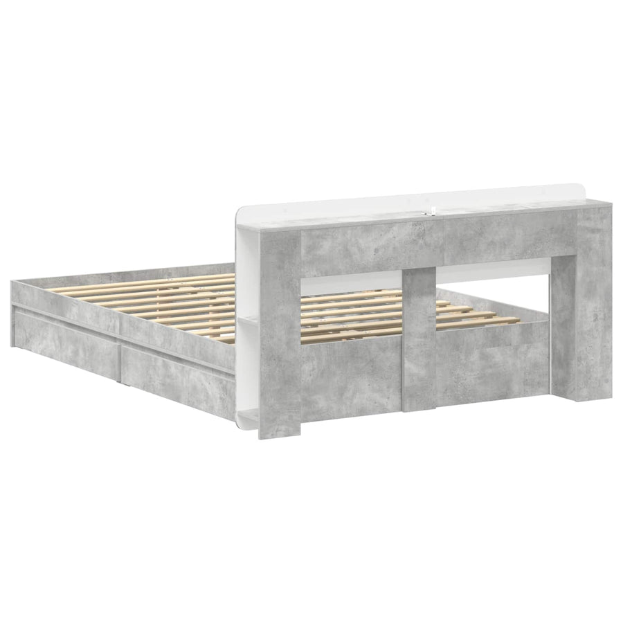 Bedframe met opslag Betongrijs 150 x 200 cm Bewerkt hout