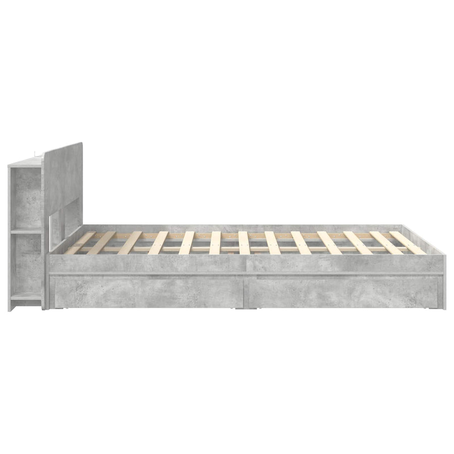 Bedframe met opslag Betongrijs 150 x 200 cm Bewerkt hout