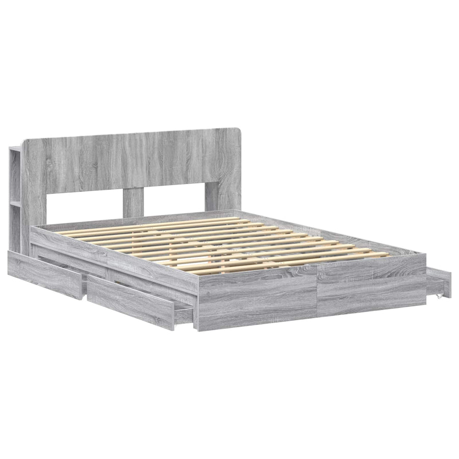 Bedframe met opslag Grijs Sonoma 160 x 200 cm Bewerkt hout
