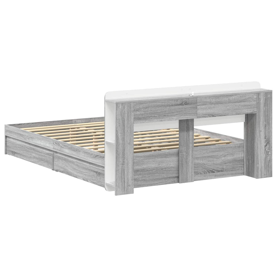 Bedframe met opslag Grijs Sonoma 160 x 200 cm Bewerkt hout