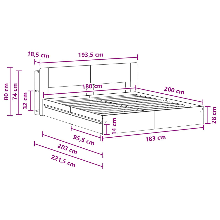 Bedframe met opslag Grijs Sonoma 180 x 200 cm Bewerkt hout