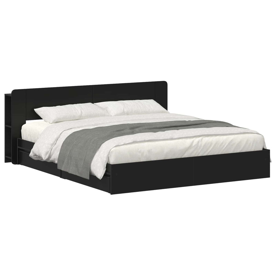 Bedframe met opslag met lade Zwart 200 x 200 cm Bewerkt hout