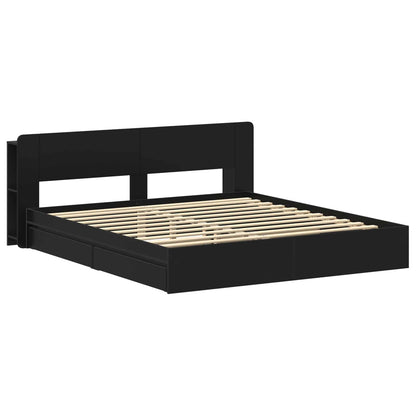 Bedframe met opslag met lade Zwart 200 x 200 cm Bewerkt hout