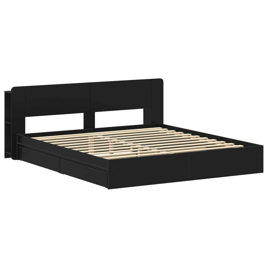 Bedframe met opslag met lade Zwart 200 x 200 cm Bewerkt hout