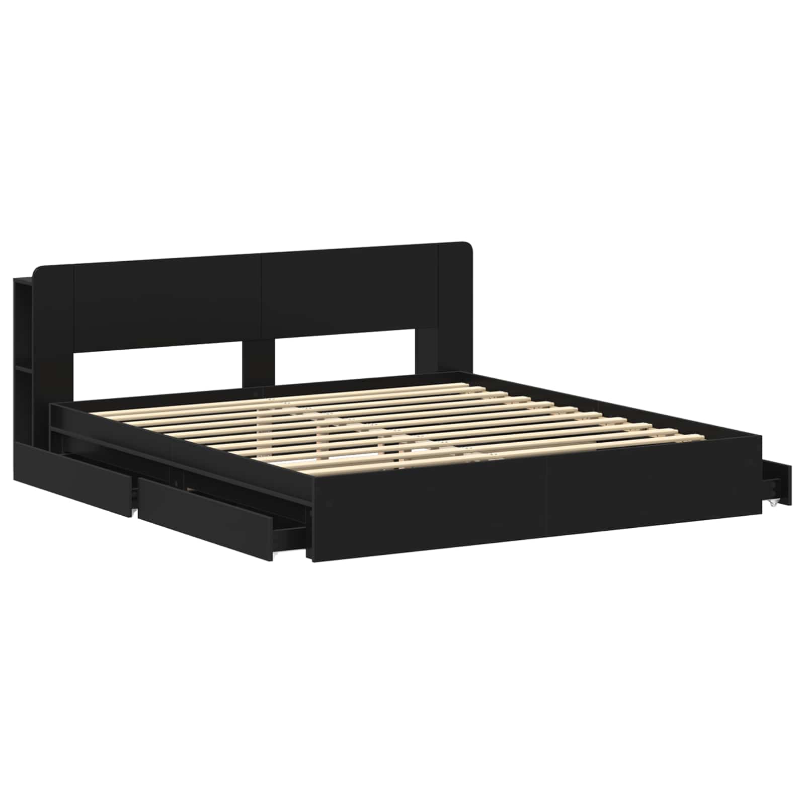 Bedframe met opslag met lade Zwart 200 x 200 cm Bewerkt hout