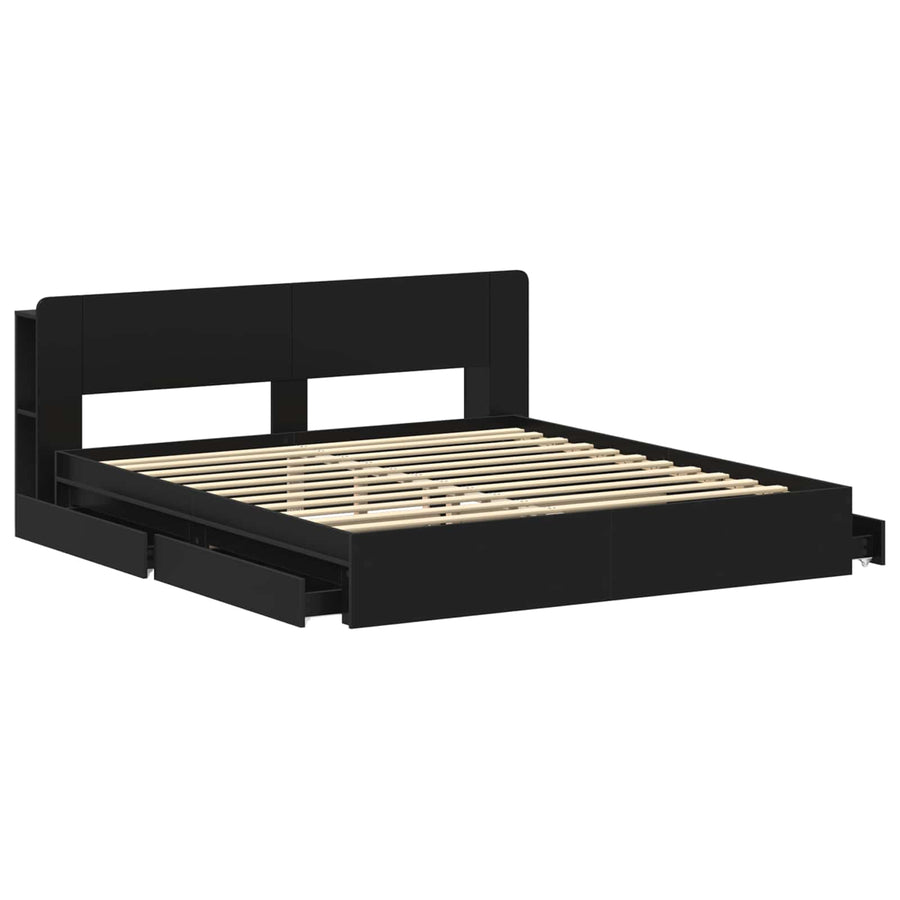 Bedframe met opslag met lade Zwart 200 x 200 cm Bewerkt hout