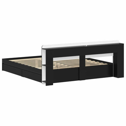 Bedframe met opslag met lade Zwart 200 x 200 cm Bewerkt hout