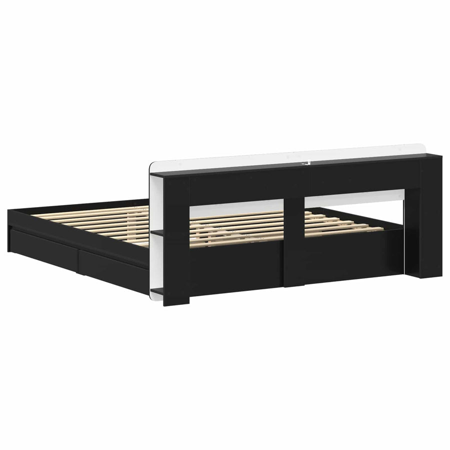 Bedframe met opslag met lade Zwart 200 x 200 cm Bewerkt hout