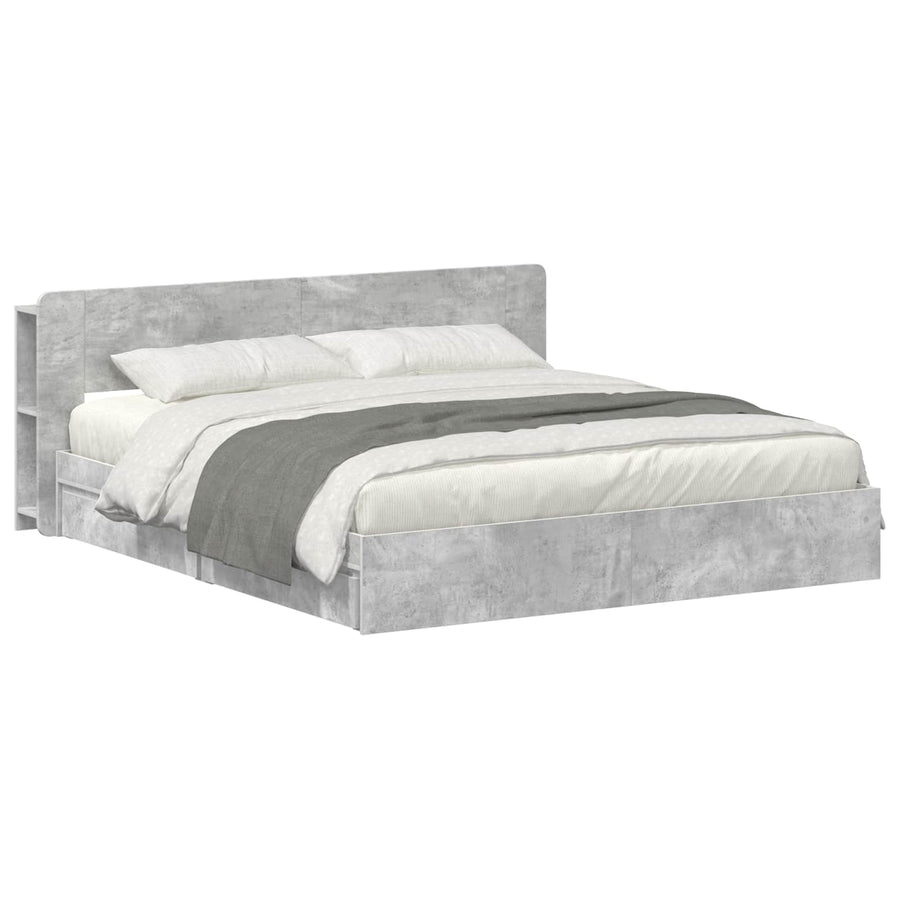 Bedframe met opslag Betongrijs 200 x 200 cm Bewerkt hout