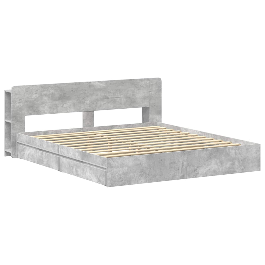Bedframe met opslag Betongrijs 200 x 200 cm Bewerkt hout