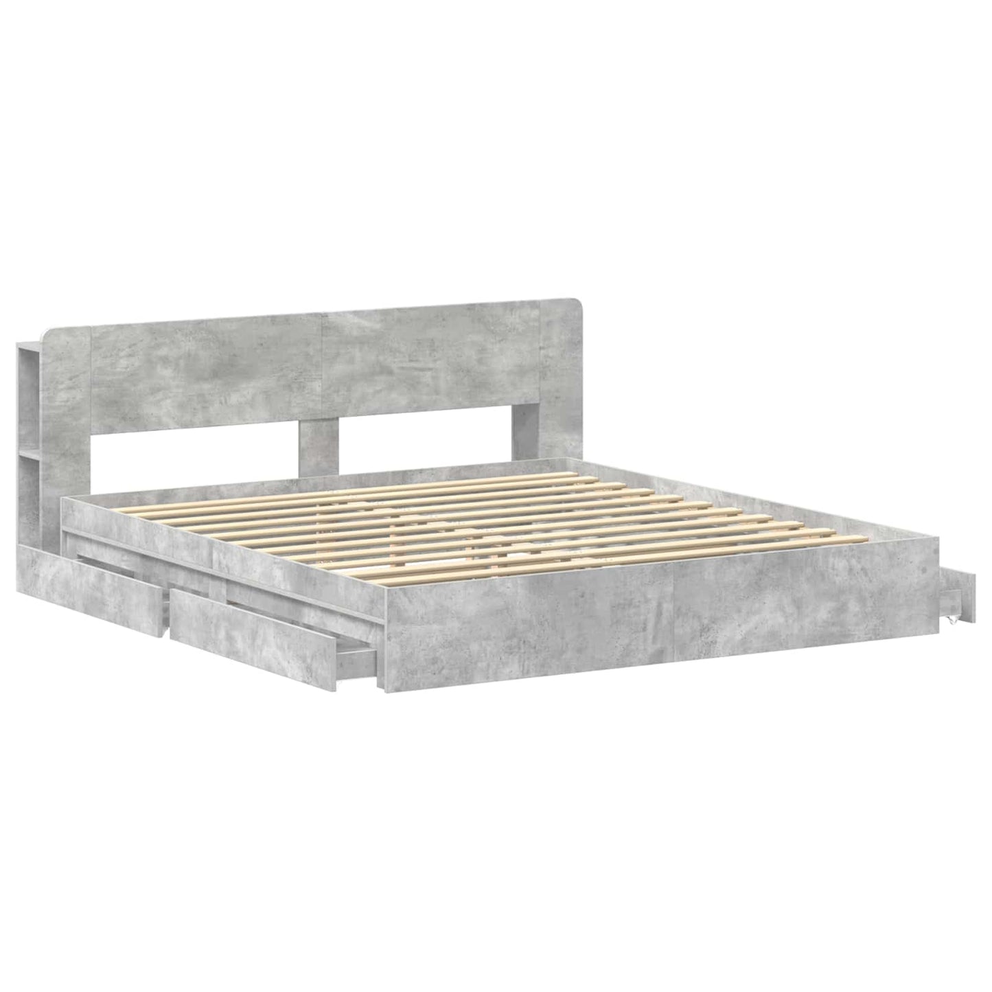 Bedframe met opslag Betongrijs 200 x 200 cm Bewerkt hout