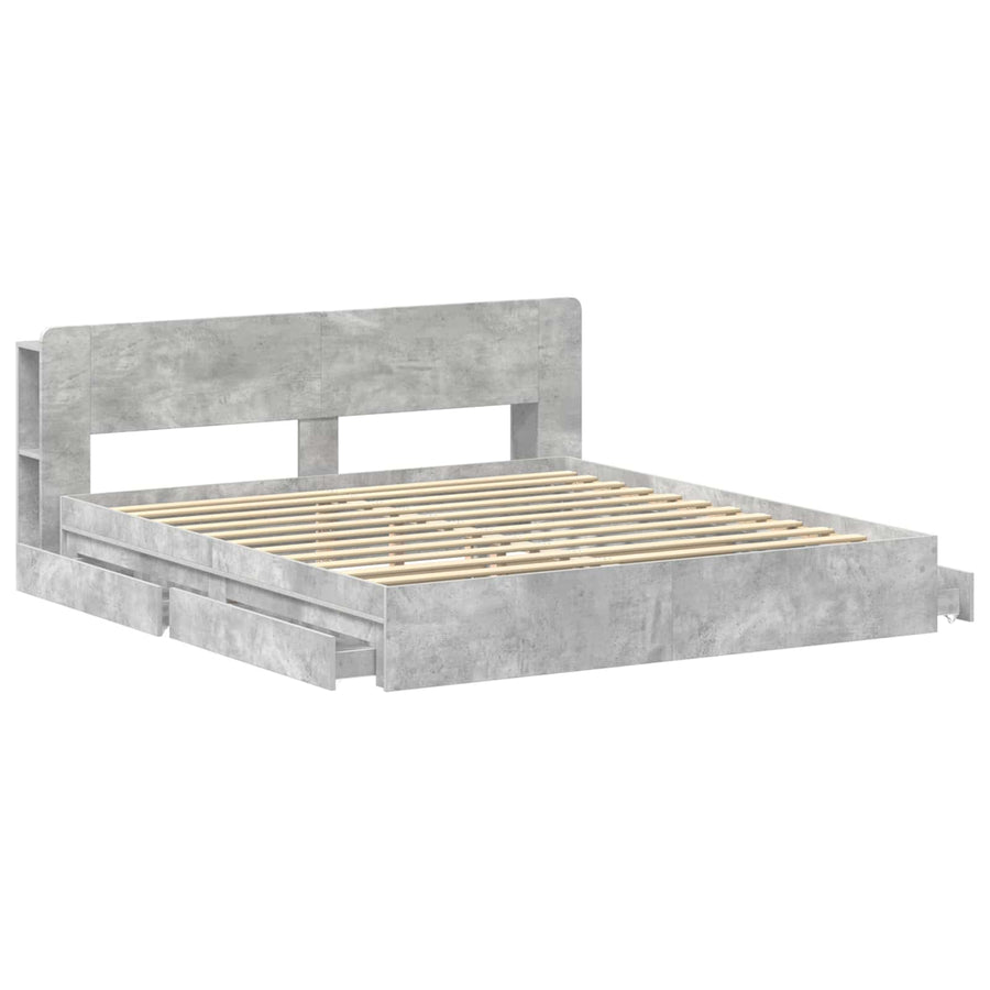 Bedframe met opslag Betongrijs 200 x 200 cm Bewerkt hout